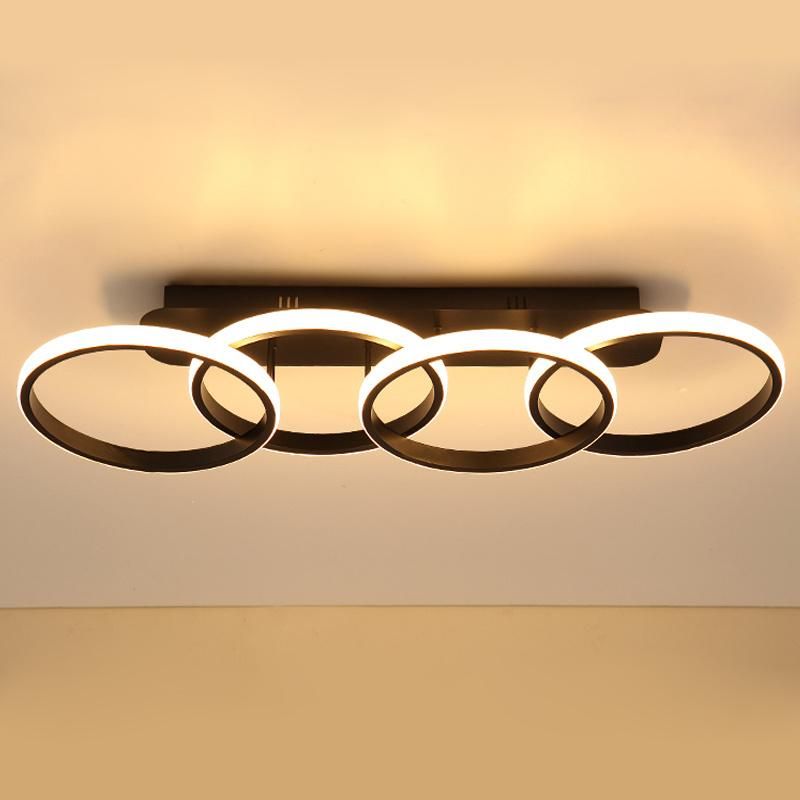 Modern Matt Black Aluminium Rings Ceiling Lamp with Energy Saving LED Lighting