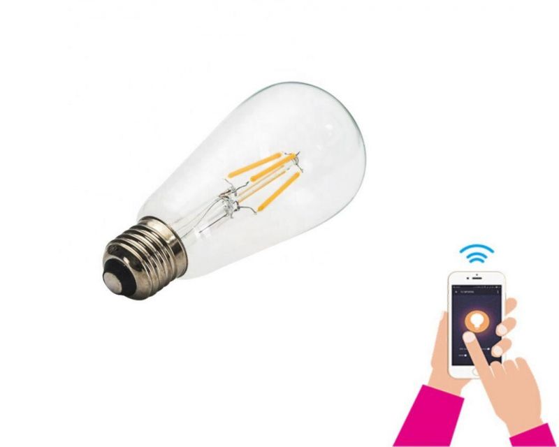 WiFi Control LED Filament Bulbs St64 Dimmable LED Lamp E27 Base LED Light 4W 6W 8W 10W LED Bulb with Ce RoHS
