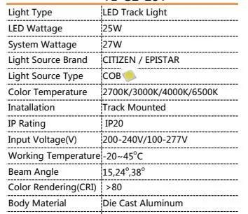 LED Spot Track Lights CE RoHS Certificate 20W COB Track Light