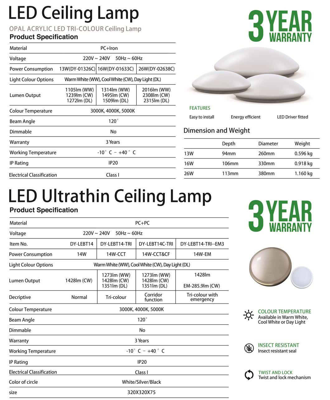 LED Round Ceiling Light Tri-Color IP54 LED Lighting