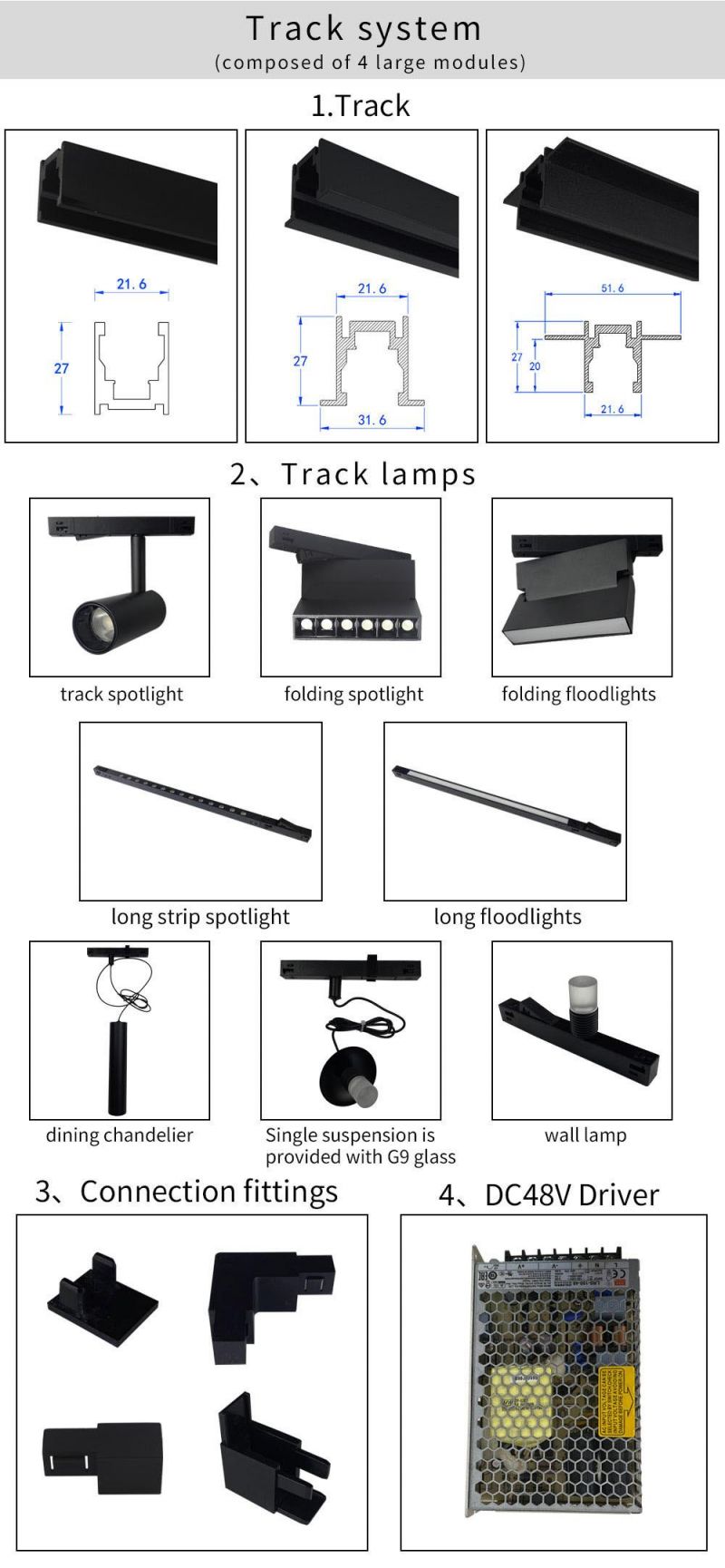 PRO Hot Sales Magnetic Track Light and Accessories for Plastic Aluminum Track Surface Hanging Recessed