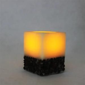 Flameless LED Candles Ivory Square Pillar Wax Candles Yellow Light
