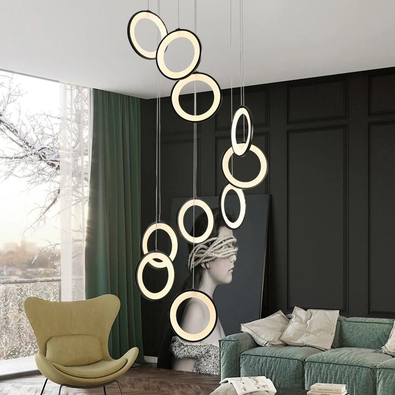 2022 Rings Design Stairs Corridors LED Chandelier Acrylic Pendant Light