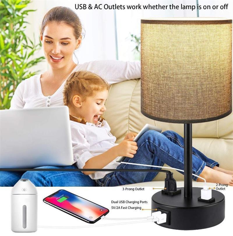 AC Plug Bedroom Bedside Lamp USB Rechargeable Touch Dimming LED Desk Lamp