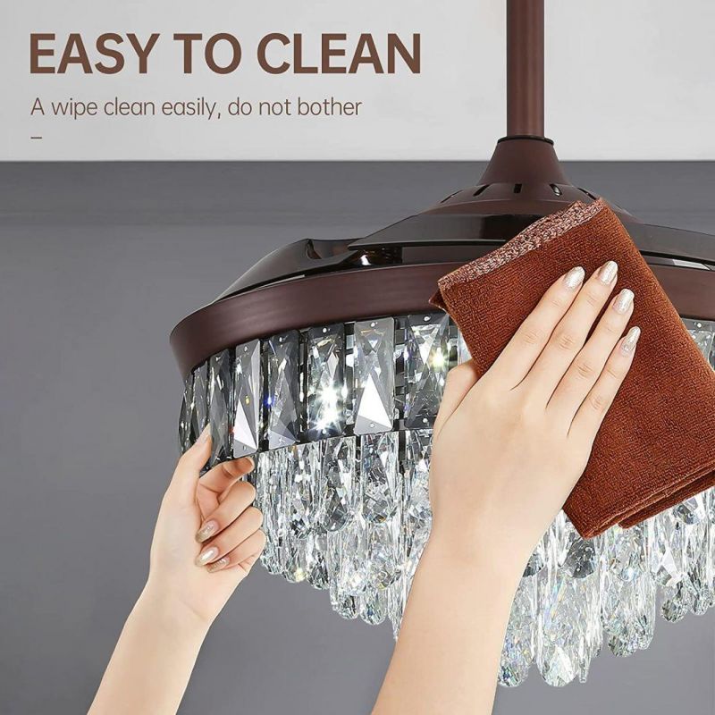 Modern Luxury Design 42 Inch Foldable with Hidden Blade and Remote Control High Quality Chandelier Crystal Ceiling Fan