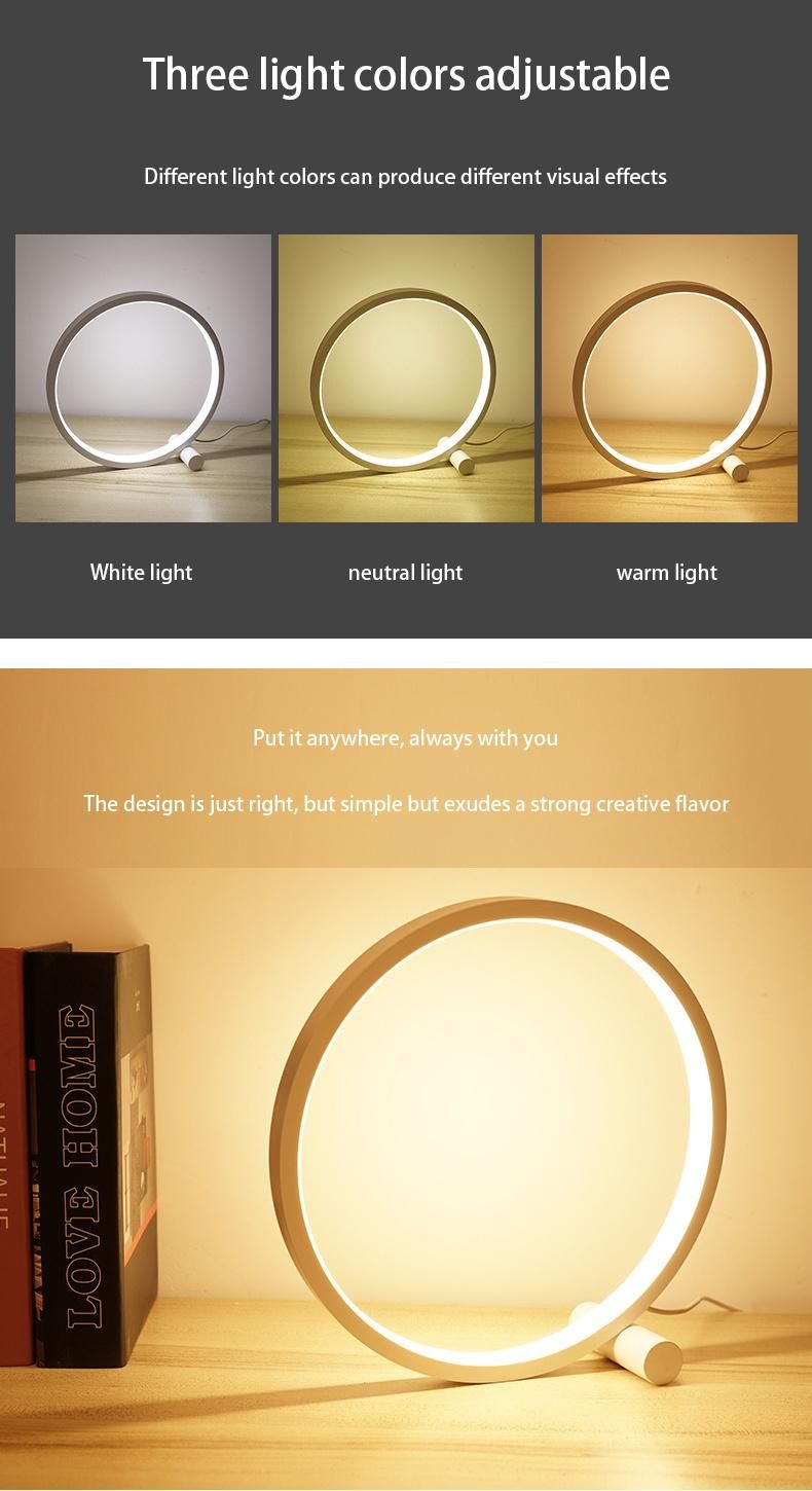 LED Circular Desk Light Touch Button Switch Bedside Black White Round Dimmable LED Table Lamps