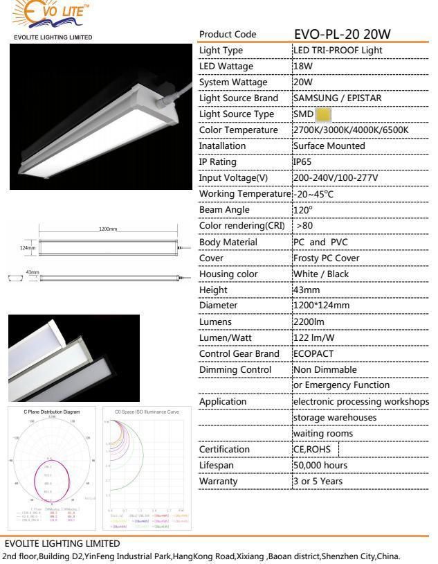 LED Tri-Proof Light 20W LED Tri-Proof Light IP65 LED Tri-Proof Light
