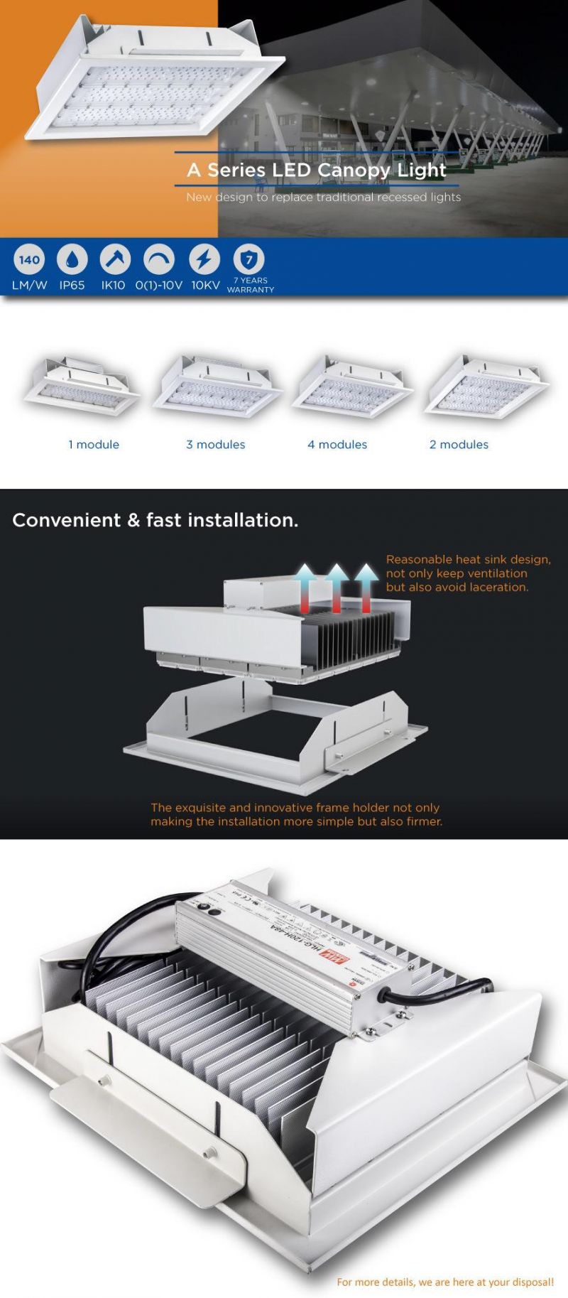 Gas Station Canopy Petrol LED Light Meanwell Driver 120W Recessed LED Canopy Light