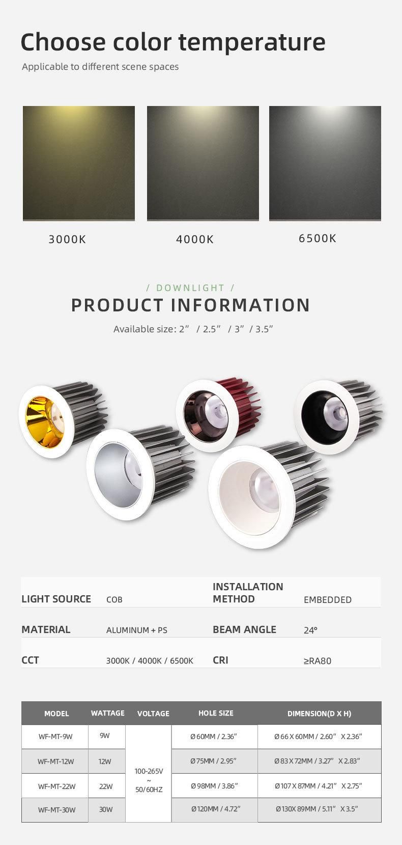 Weefine Customized 12W LED Downlights for Bedroom with Spotlight (WF-MT-12W)