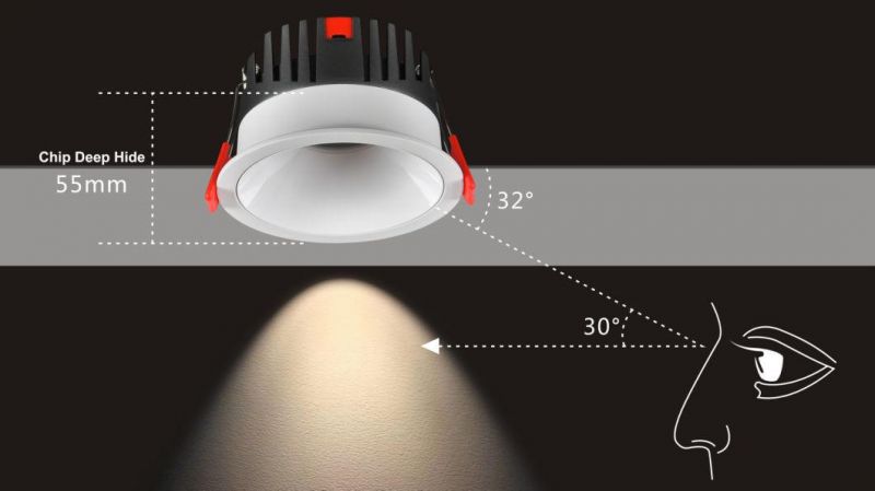 30W Ra90 Anti Glare Deep Hide Ceiling Recessed Fixed COB Down LED Spot Light for Commercial Office Hotel Showroom Villas Store Shopping Mall Spotlight