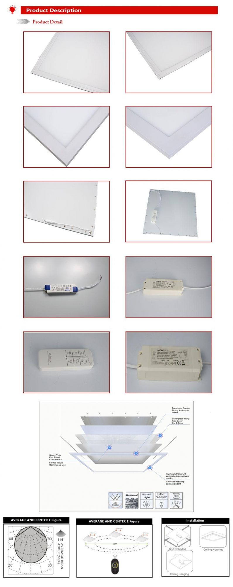 1195X295mm Surface Mounted Dimmable LED Square Control Ceiling Panel Light