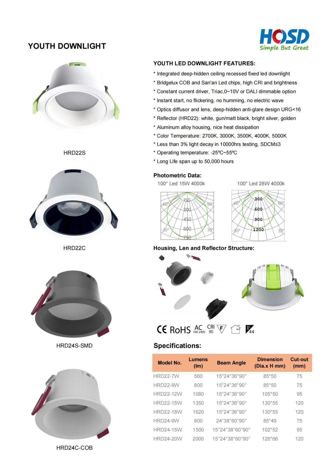 7W 9W Ra>90 New Design Economic Aluminum Alloy Ceiling Recessed COB Fixed LED Down Light Spotlight