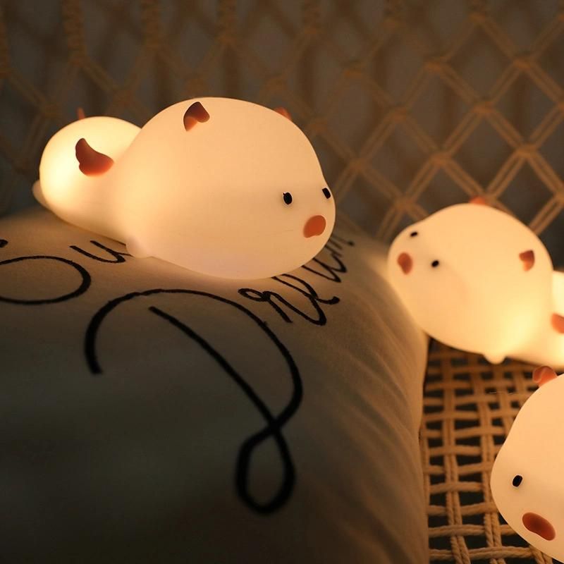 Cute Pig Silicone Night Light Magnetic Cartoon LED Light with Sleeping Breathing Light