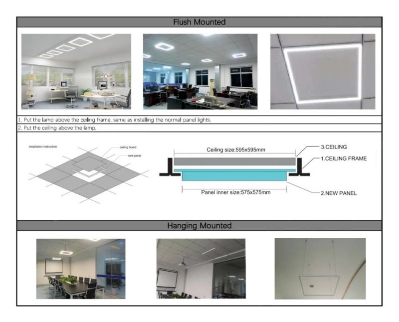 60*60cm 48W 90lm/W Ultra Slim Frameless LED Panel Light