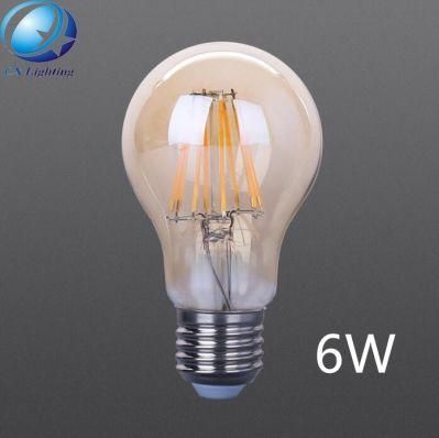 A60 Frosted Milky Amber Clear E27 B22 6W LED Filament Bulb