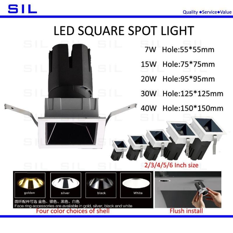 Indoor Lighting Tiltable Square Spot Light LED Spotlight Cabinet Light 15W LED Spotlight