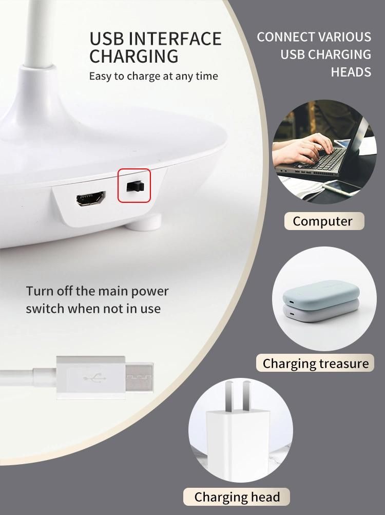 USB Touch Switch Desk Table Lamp for Dorm, Bedroom Office Study Work and Makeup