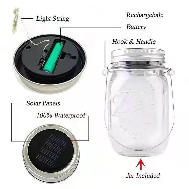 Solar Outdoor String Lights in Mason Jar LED Copper String Light