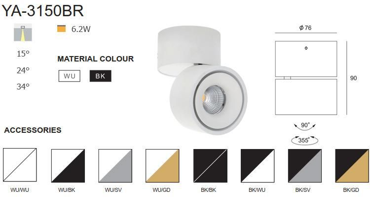 Hot Sale CRI 90 9.3W Flicker Free LED Recessed Surface Mounted Ceilinglight
