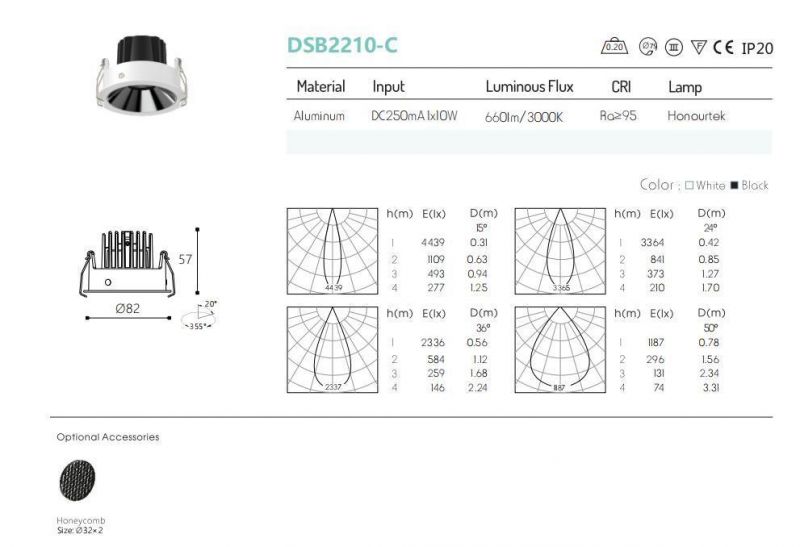 Recessed Module Dimmable Down Light 10W COB LED Hotel Downlight