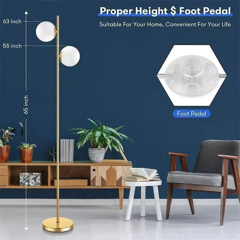 Amazon Nordic Metal E27 Double Ball LED Modern Golden Stand Glass Floor Lamps