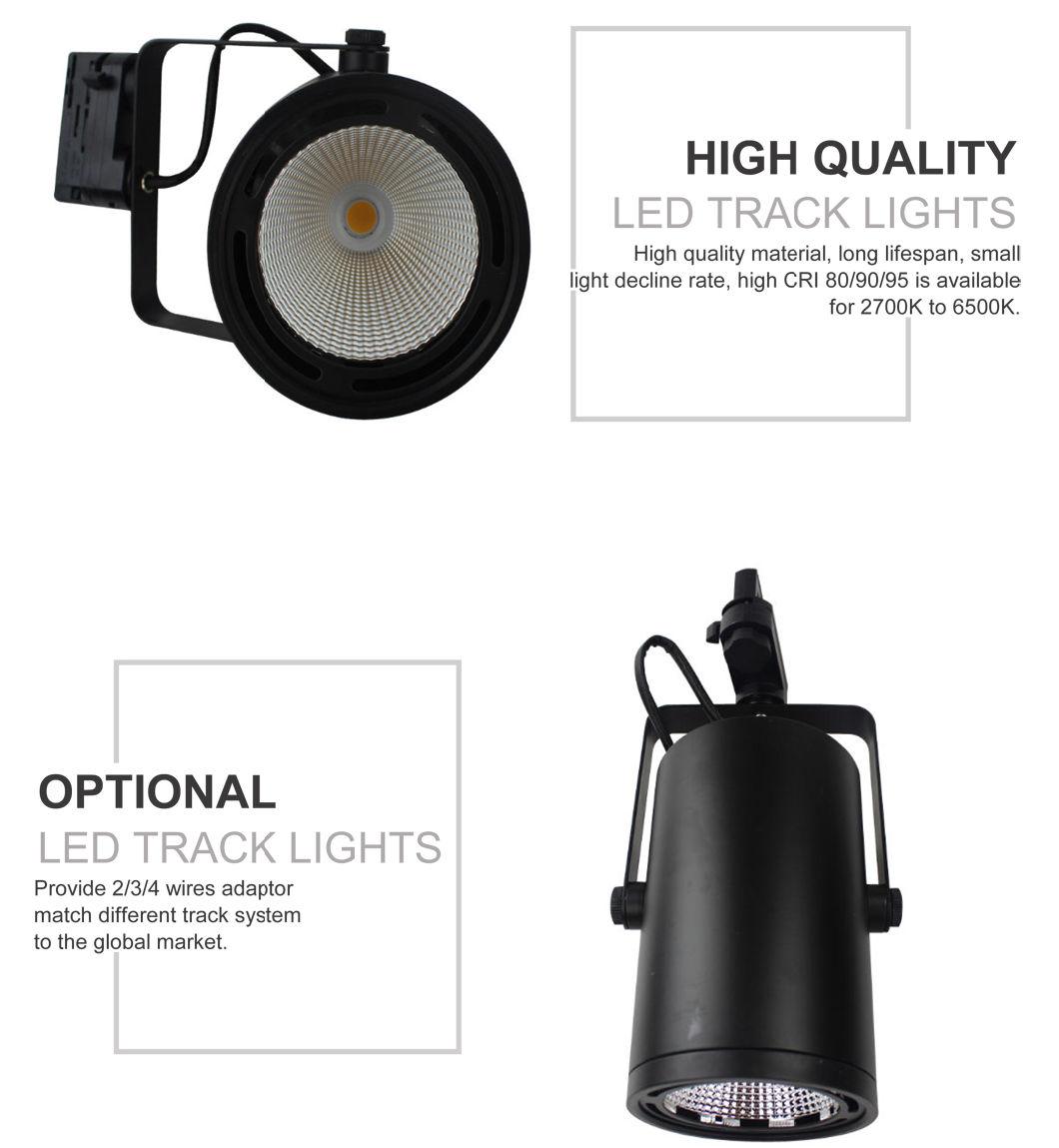 Clothing Store Aluminum Black White LED Track Light System COB 40W Adjustable Beam Ceiling Light