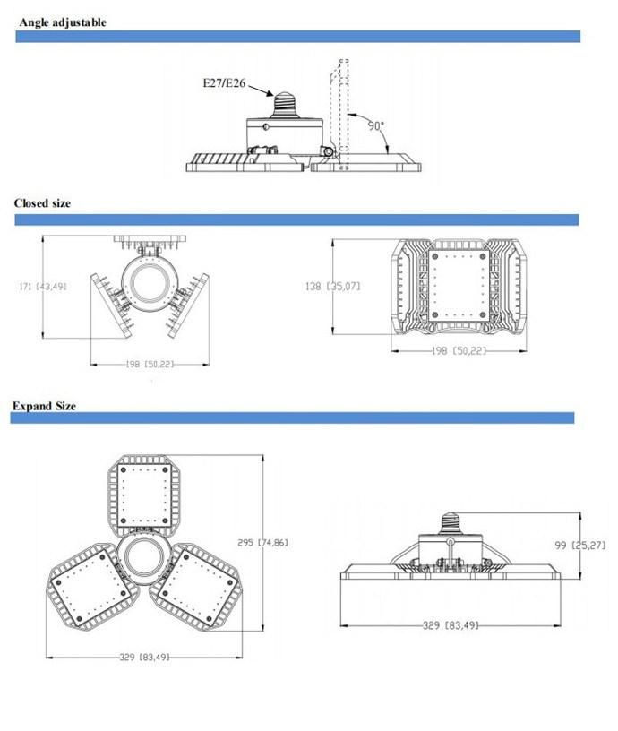 80W E26/E27 Aluminum Triple Glow Deformable LED Garage Light for Warehouse Industrial Workshop