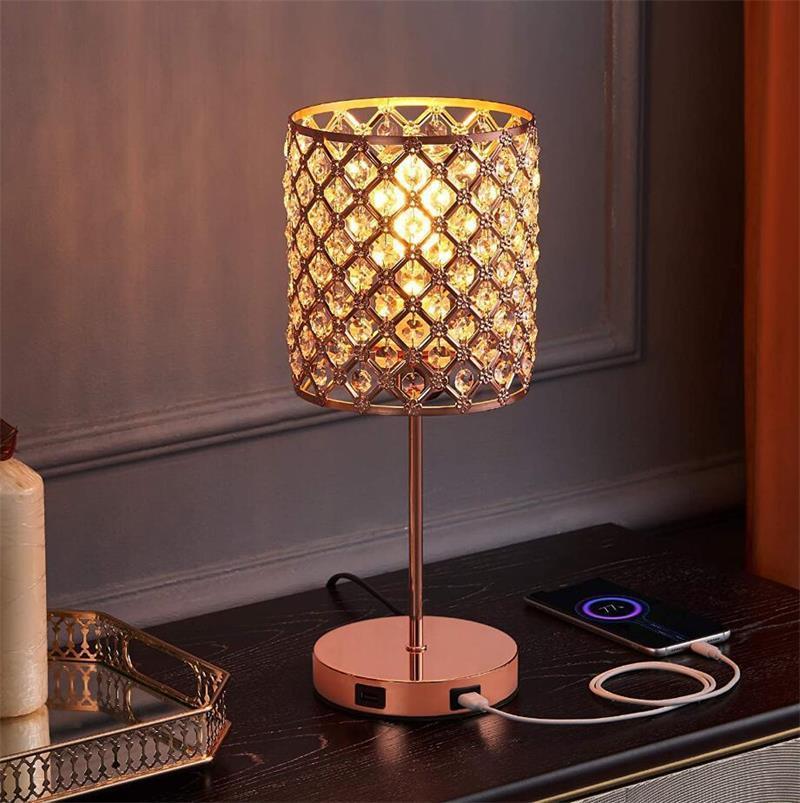 LED Indoor Living Room Bedside Crystal Light Shade Bedroom Golden Crystal Table Lamp