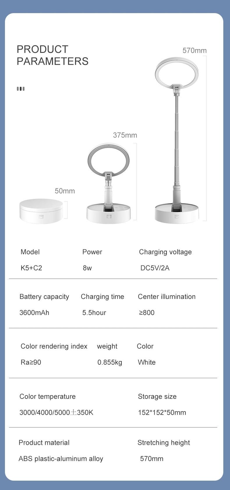 LED Eye Protection Folding Light with Stand & Phone Holder for Youtube Videos, Bedroom Beside Reading, Photography, Shooting, Tiktok, Selfie