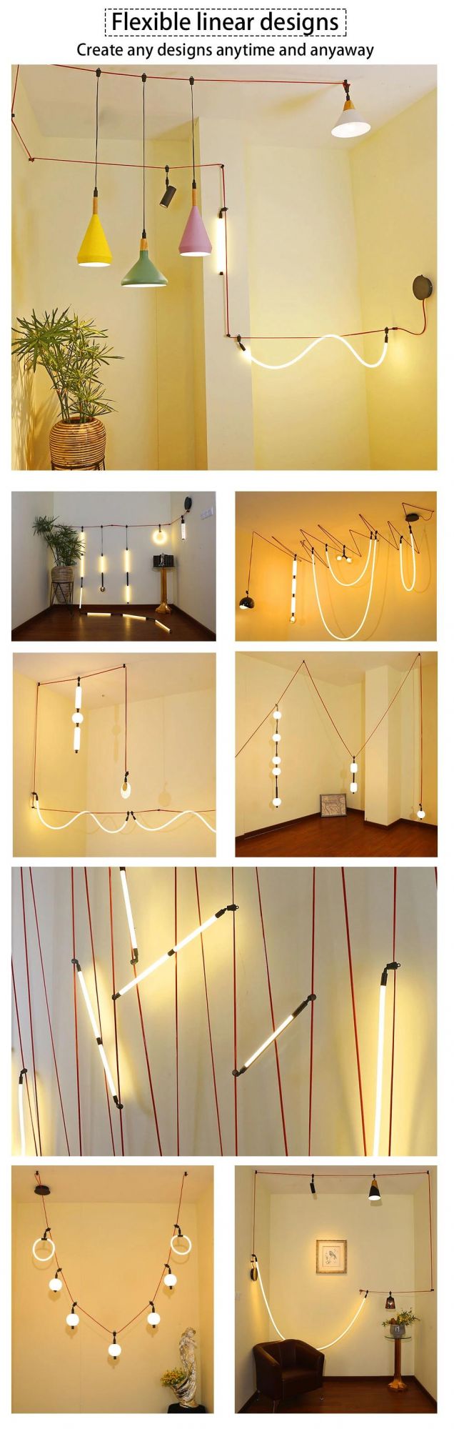 Hot Sales LED Indoor Designer Flexible Linear Iron Glass Acrylic Shade Decoration Chandelier Pendant Ceiling Spot Track Lamp Light 3000K/6000K