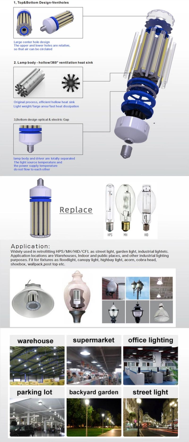 30W LED Light Bulb 500W Equivalent LED Corn Light Bulb 3900lumen 6500K E26/E27 Corn Bulb Large Area Cool Daylight White for Garage Warehouse Factory Workshop