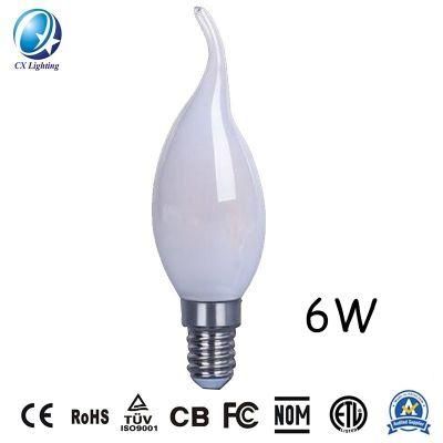 6W C35t Frosted Milky Amber Clear Glass LED Filament Bulb