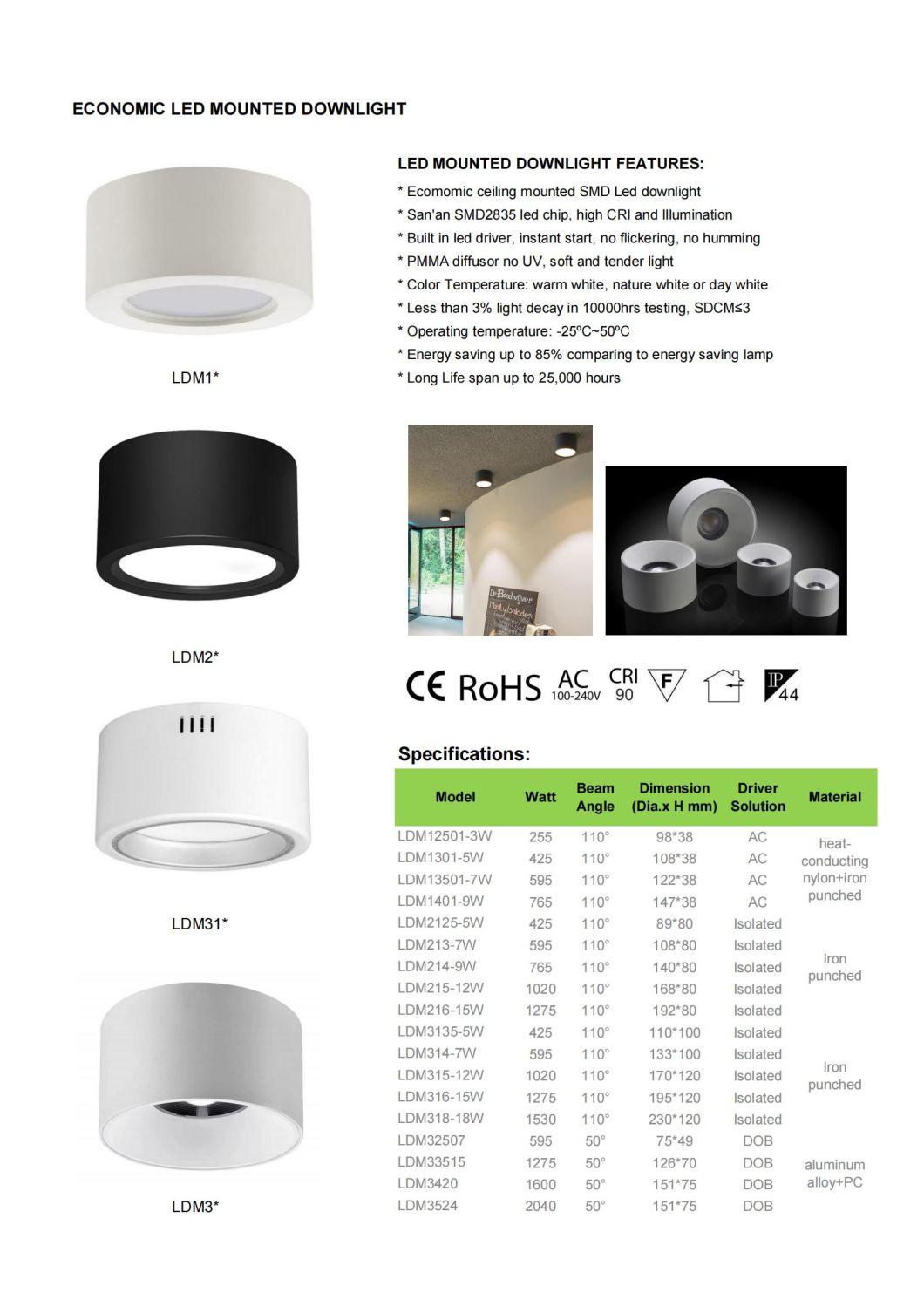 9W Cheap High Quality Metal Body Surface Ceiling Mounted LED Down Light