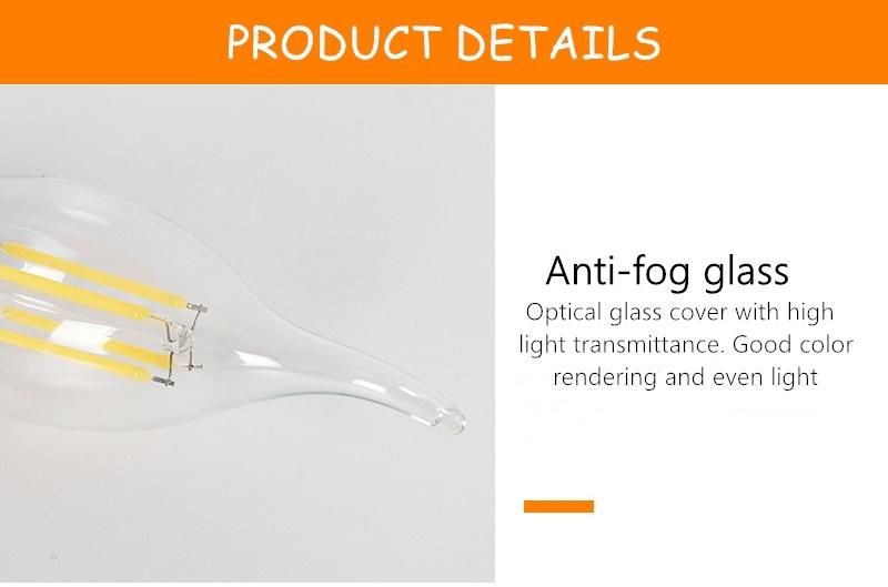 6W C35t Frosted Milky Amber Clear Glass LED Filament Bulb