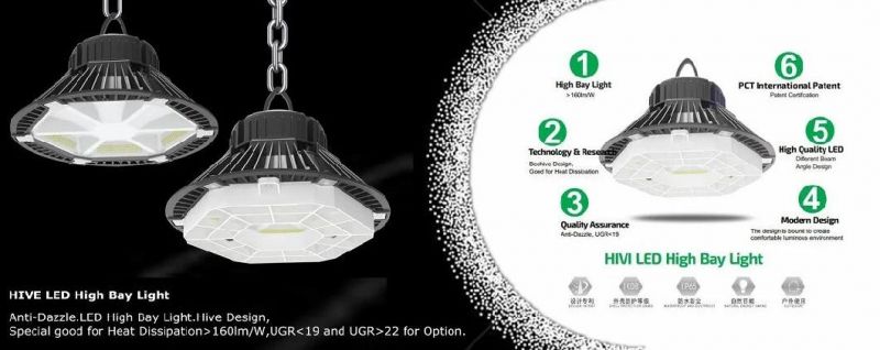 200W Dali Dimmable Industrial Warehouse Hanging UFO High Bay Light LED Cold Storage Lighting