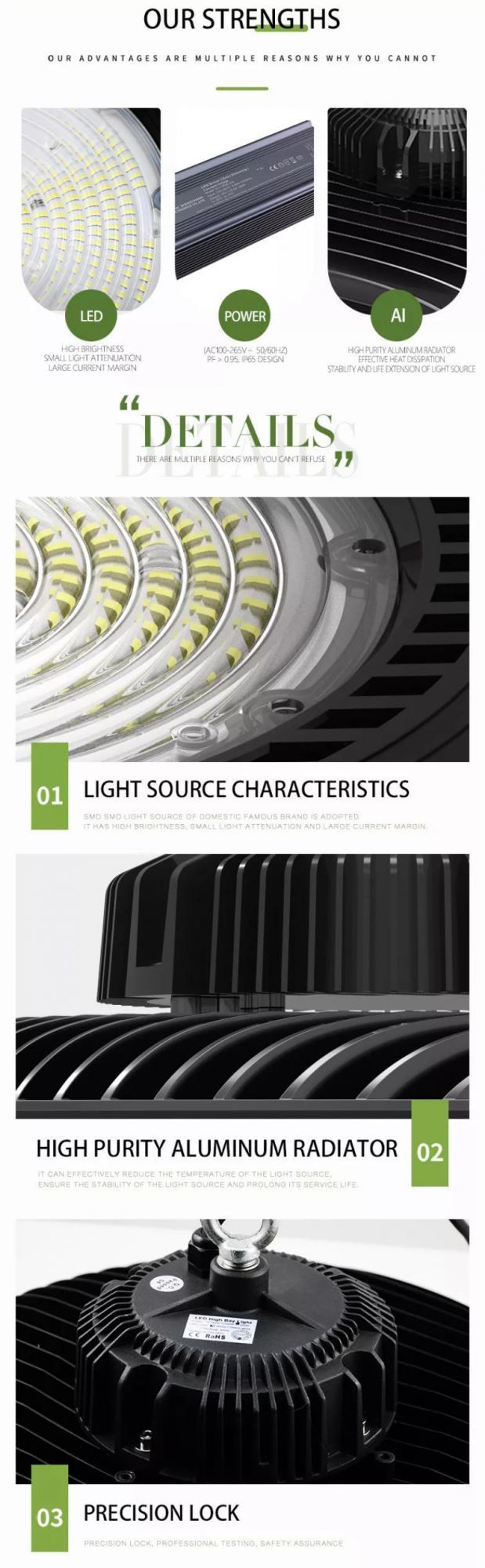 100W 150lm/W IP65 Aluminum Warehouse Lighting High Bay Light