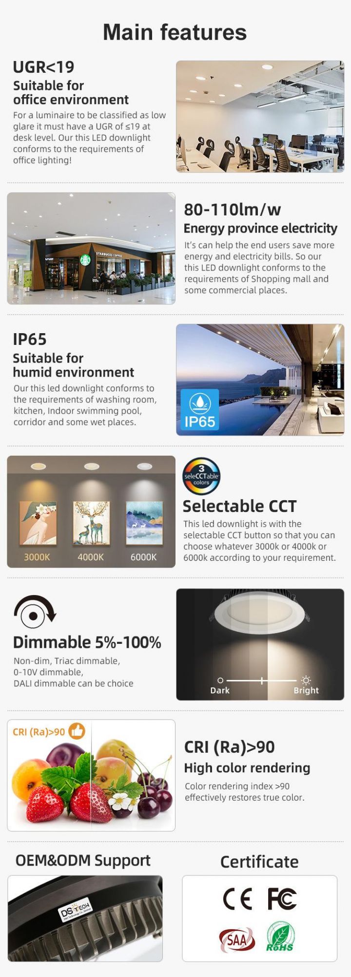 CCT Three in One IP44 Recessed LED Downlight 7W Ugr<19