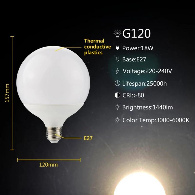 Chinese Factory Direct Supply of LED Global Light G120 18W E27 Globe LED Light Lamp Bulb High Brightness with CE RoHS Approved