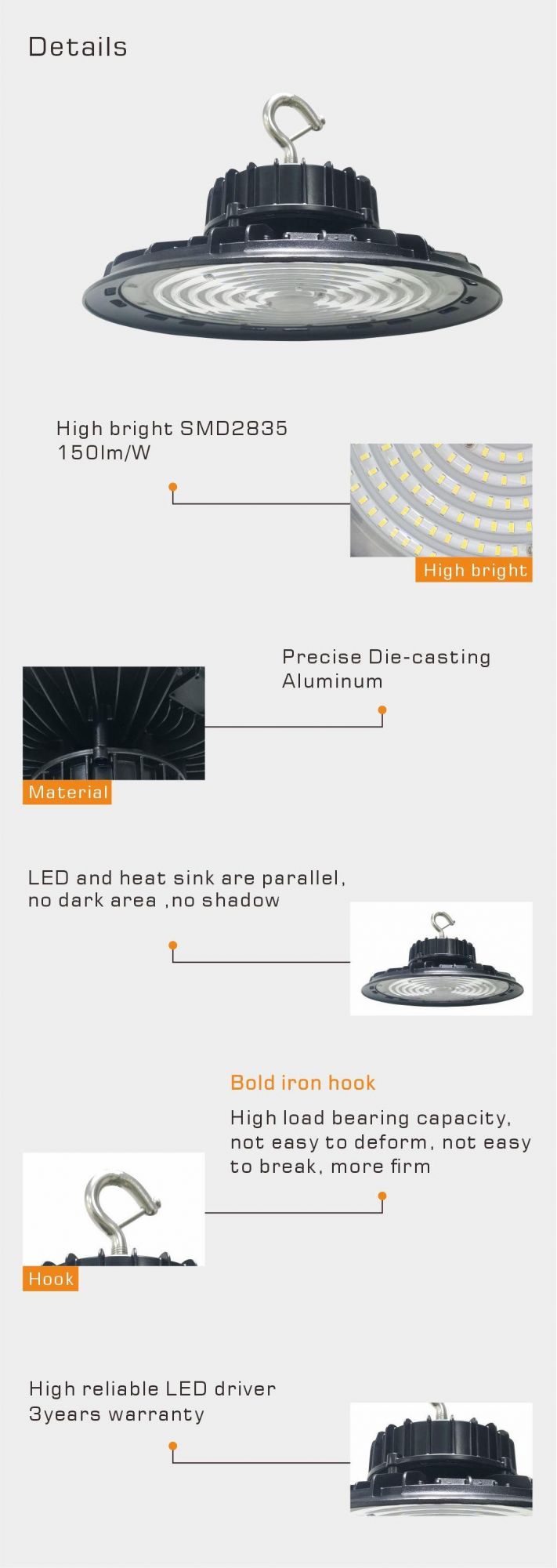 Professional 100W 150W 200W UFO LED High Bay Light