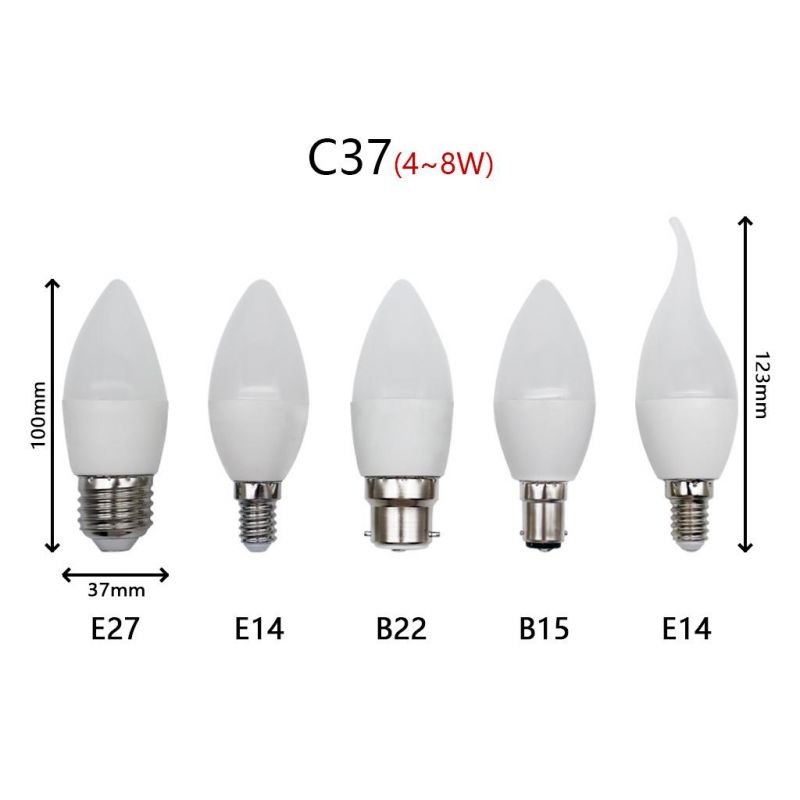 LED Candle Light C37 3W E27/E14/B22 Energy Saving LED Lamp with CE RoHS ERP Approval 220-240V IP20 2 Years Warranty LED Bulb for Indoor Lighting