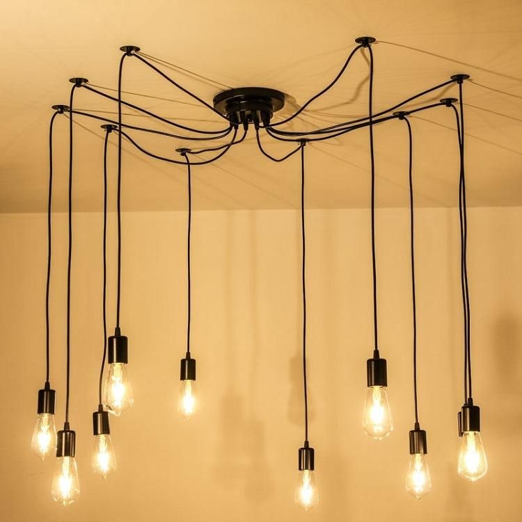 Industrial Pendant Lighting Adjustable DIY Vintage Style Spider Semi 12 Heads Ceiling Light