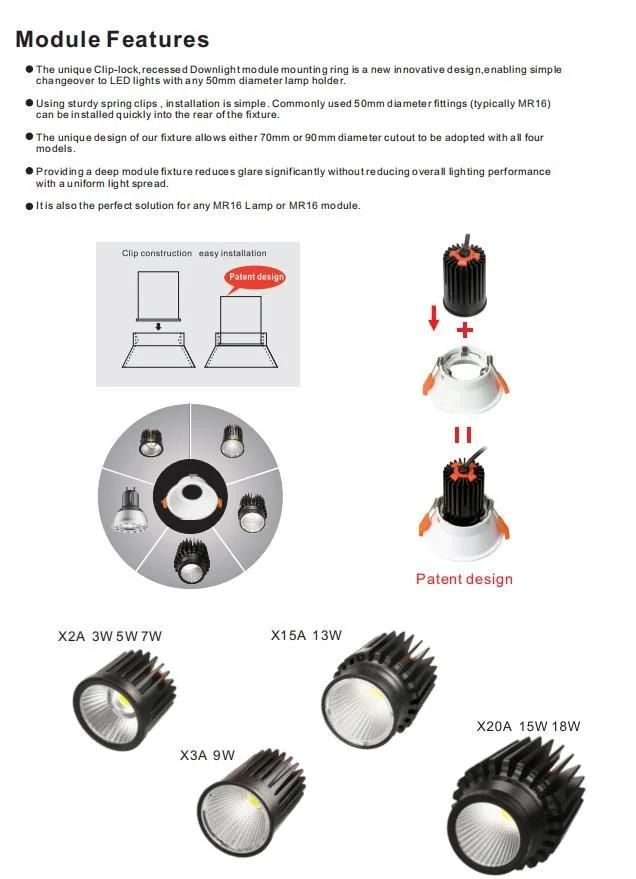 High Lumen Hotel Project LED 27W Bulb Recessed COB Spotlight Down Light