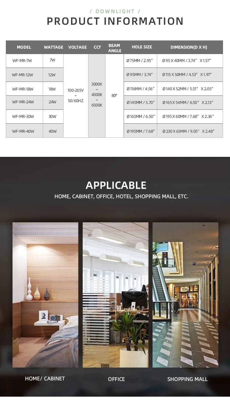 OEM/ODM 40W Aluminum Alloy Housing LED Downlight for Living Room with Remote Control Switch WiFi (WF-MR-40W)