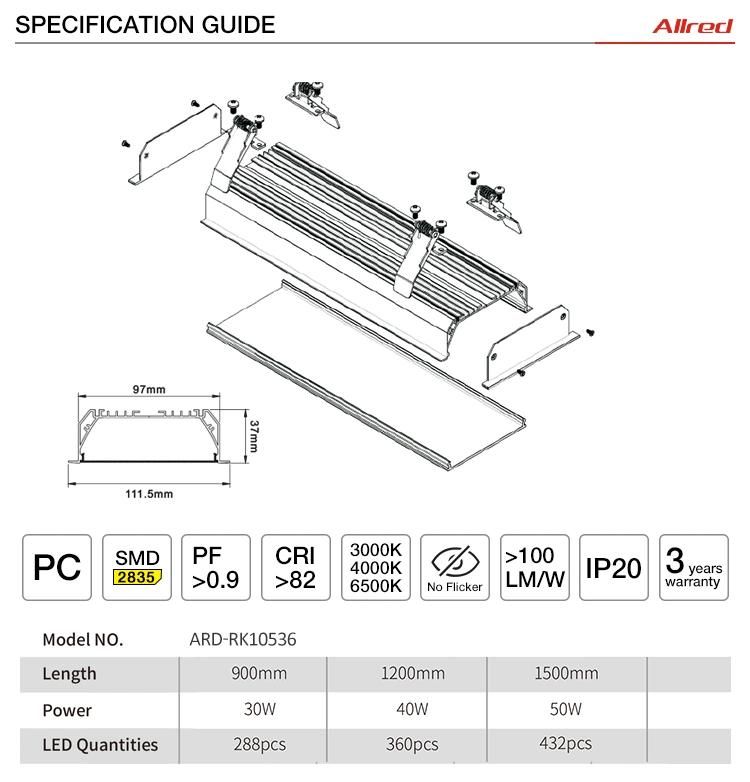 40W Adjustable Recessed Sm2835 Aluminum Profile Office LED Linear Light Tube Light