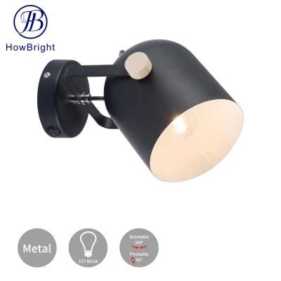 New Design Metal Material &amp; Wood Wall Lamp White/Black Color E27 Spot Wall Light for Home Decoration Spot Light