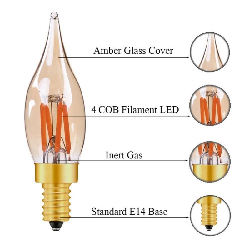 2200K Gold Tint C22t Candle LED Lamp