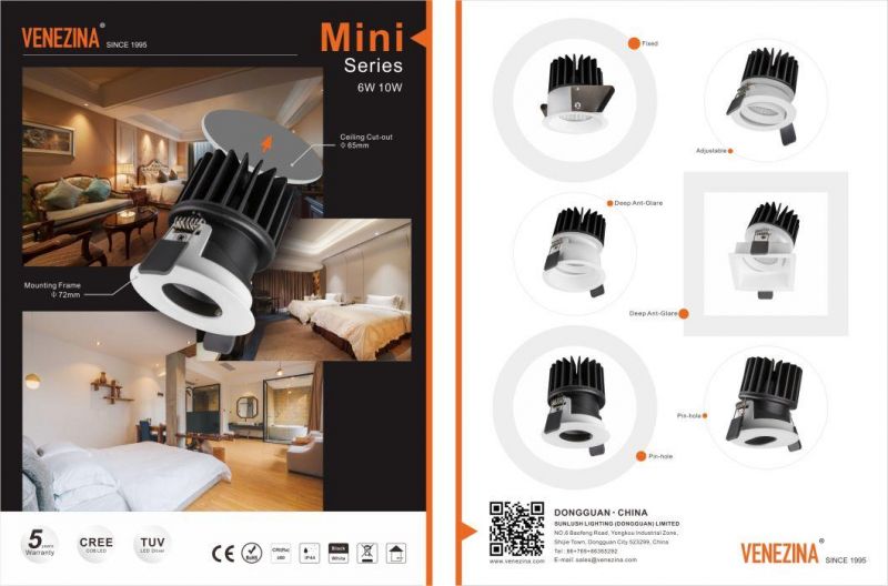 Small IP20 6W/10W High Power Dimmable COB LED Down Lighting Fixture