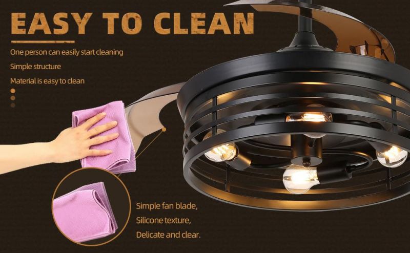 LED Ceiling Fan Glass Lampshade Plastic Blades Ceiling Fan Light Bulb with Hidden Blades