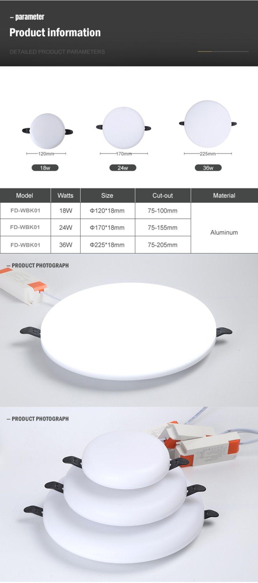Cutout Hole Size Adjustable Frameless Round Down Light Recessed Square Ceiling LED Panel Light