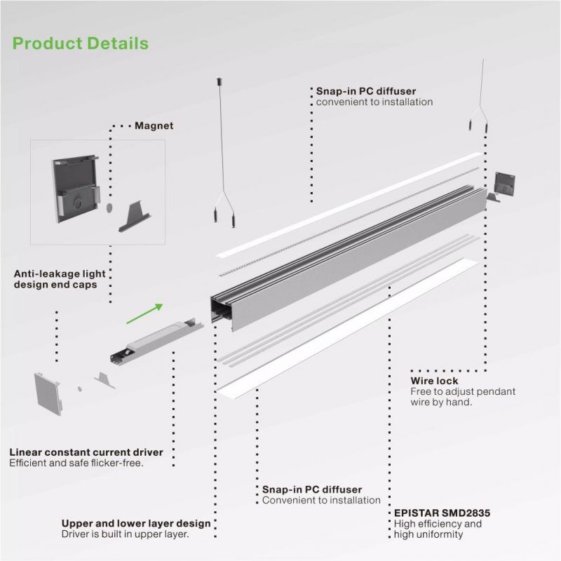 High Quality Aluminum 60W up-Down Lit LED Linear Light LED Linear Ceiling Light 1.2m 4FT LED Shop Light